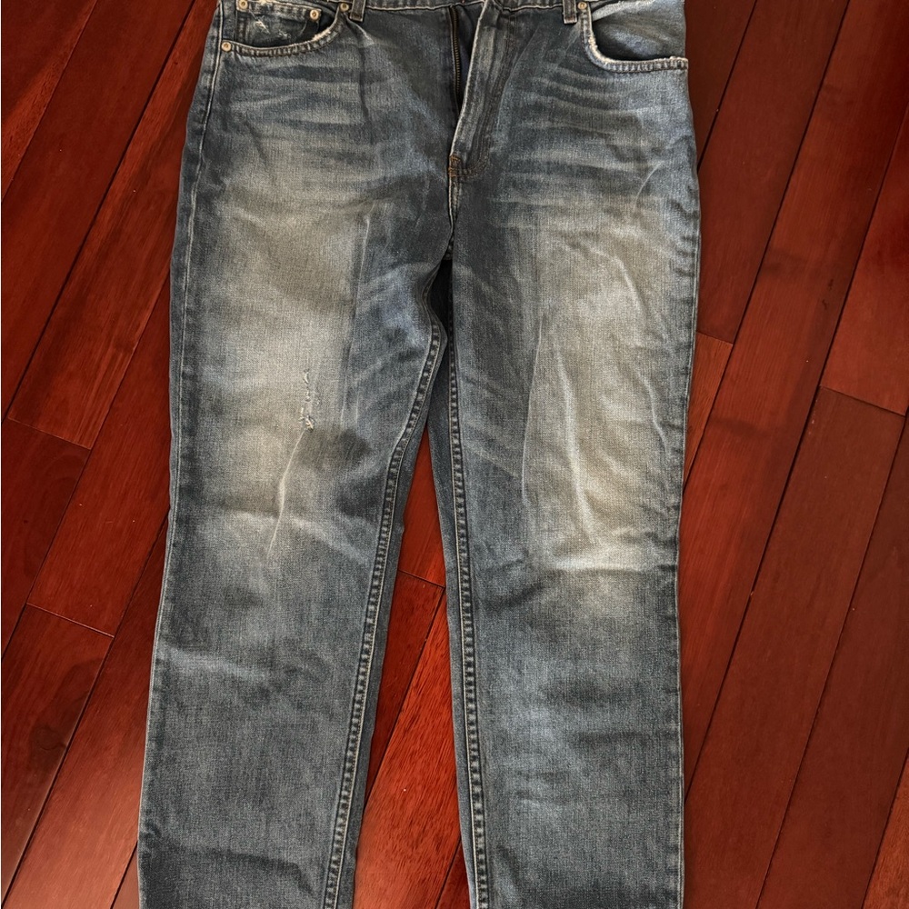 Reformation Blue Boyfriend Jeans with Vintage Fading